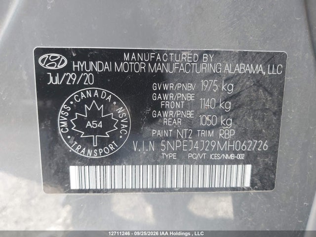 Продажа на аукционе авто 2021 Hyundai Sonata Sport, vin: 5NPEJ4J29MH062726, номер лота: 12711246