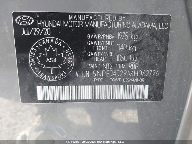 Продажа на аукционе авто 2021 Hyundai Sonata Sport, vin: 5NPEJ4J29MH062726, номер лота: 12711246