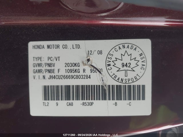 Продажа на аукционе авто 2009 Acura Tsx, vin: JH4CU26669C803284, номер лота: 12711260