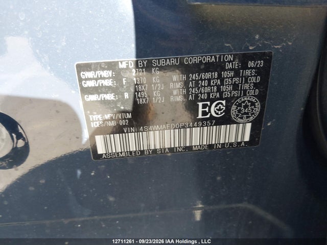 Продаж на аукціоні авто 2023 Subaru Ascent Touring, vin: 4S4WMAFD0P3449357, номер лоту: 12711261