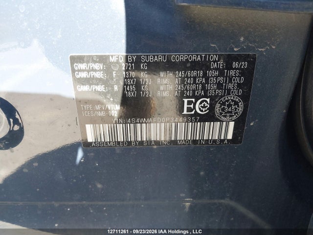 Продаж на аукціоні авто 2023 Subaru Ascent Touring, vin: 4S4WMAFD0P3449357, номер лоту: 12711261