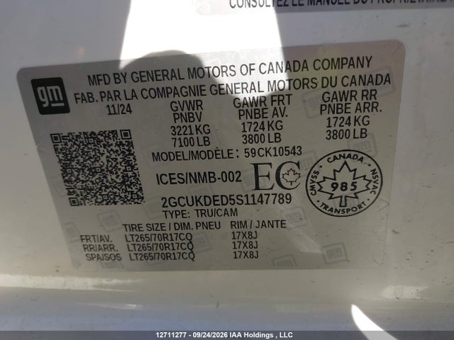 2025 Chevrolet Silverado K1500 Lt მანქანა იყიდება აუქციონზე, vin: 2GCUKDED5S1147789, აუქციონის ნომერი: 12711277