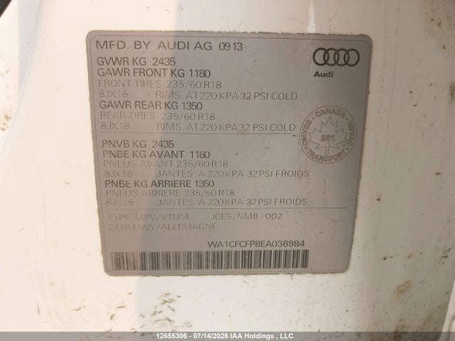 Aukcja sprzedaży 2014 Audi Q5 2.0 Komfort, vin: WA1CFCFP8EA036984, numer aukcji: 12655306