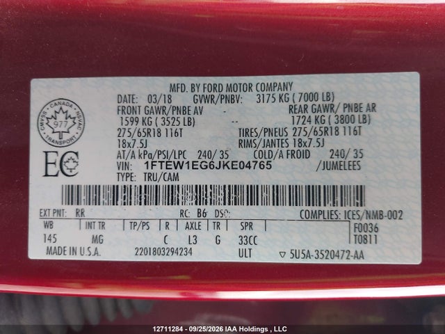 Ford F150 Supercrew 2018 1FTEW1EG6JKE04765 Image 9