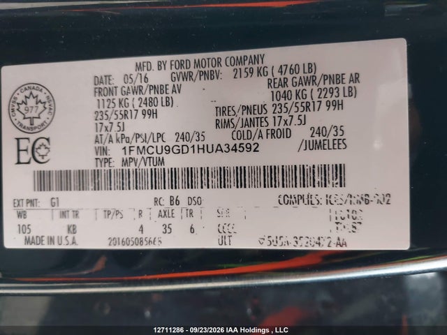 Auction sale of the 2017 Ford Escape Se, vin: 1FMCU9GD1HUA34592, lot number: 12711286