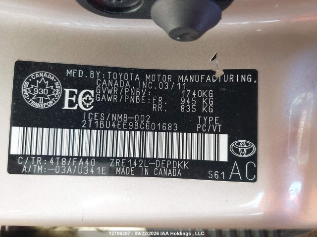 Продажа на аукционе авто 2011 Toyota Corolla Ce, vin: 2T1BU4EE9BC601683, номер лота: 12706387