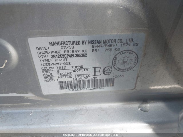 3N1CE2CP4EL365362 Nissan Versa Note 1.6 S/1.6 Sl/1.6 Sv