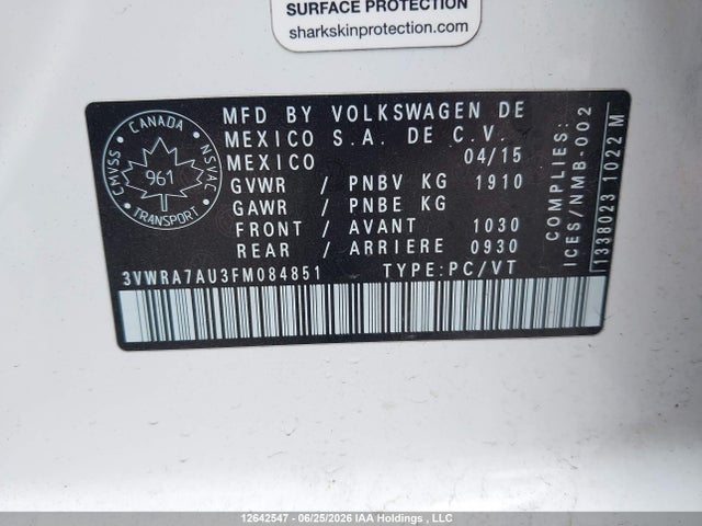 Продаж на аукціоні авто 2015 Volkswagen Golf 2.0 Tdi Comfortline/2.0 Tdi Highline/2.0 Tdi Trendline, vin: 3VWRA7AU3FM084851, номер лоту: 12642547