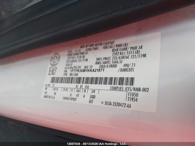 Ford Transit-250 2019 1FTYR3XM1KKA21871 Image 9