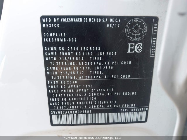 3VV0B7AX8JM029597 Volkswagen TIGUAN S