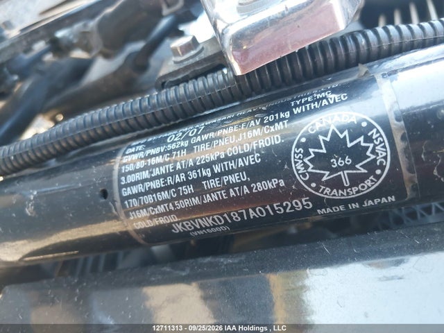 2007 Kawasaki Vn1600 D მანქანა იყიდება აუქციონზე, vin: JKBVNKD187A015295, აუქციონის ნომერი: 12711313