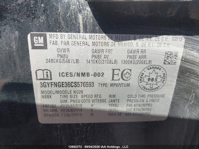 Продажа на аукционе авто 2012 Cadillac Srx V6 4dr 2wd, vin: 3GYFNGE36CS576593, номер лота: 12692372