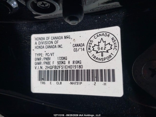 Aukcja sprzedaży 2014 Honda Civic Ex, vin: 2HGFB2F51EH019180, numer aukcji: 12711318