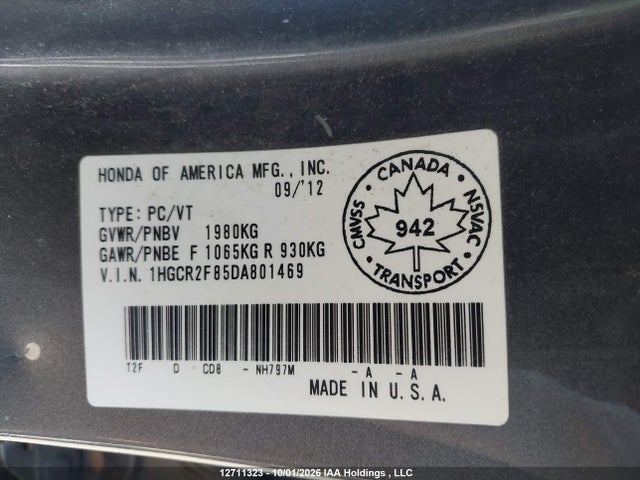 Продаж на аукціоні авто 2013 Honda Accord Exl, vin: 1HGCR2F85DA801469, номер лоту: 12711323