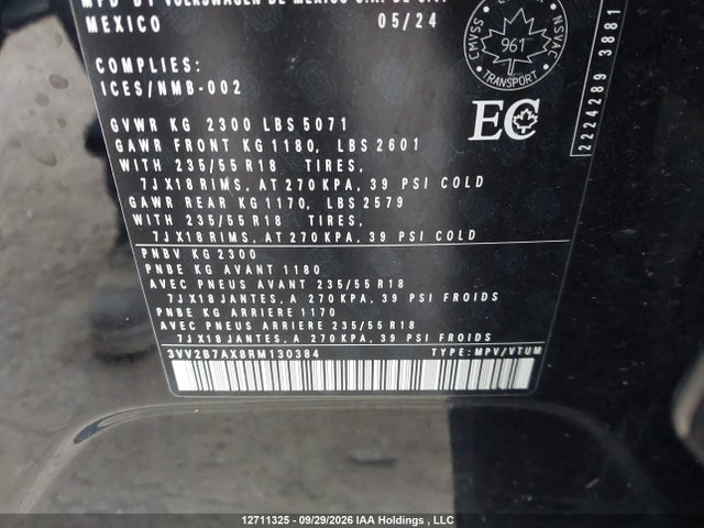 2024 Volkswagen Tiguan Se/wolfsburg მანქანა იყიდება აუქციონზე, vin: 3VV2B7AX8RM130384, აუქციონის ნომერი: 12711325