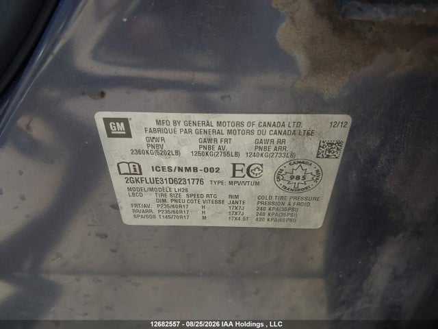 12682557 :رقم المزاد ، 2GKFLUE31D6231776 vin ، 2013 Gmc Terrain مزاد بيع