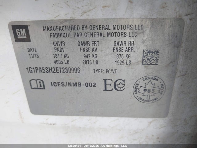 Aukcja sprzedaży 2014 Chevrolet Cruze 1ls, vin: 1G1PA5SH2E7230996, numer aukcji: 12690461