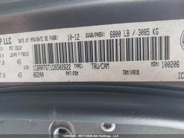 Aukcja sprzedaży 2013 Ram 1500 Outdoorsman, vin: 1C6RR7GT1DS502622, numer aukcji: 12692189