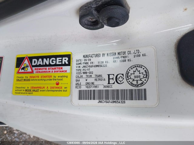 Aukcja sprzedaży 2009 Infiniti G37x, vin: JNKCV64F49M654326, numer aukcji: 12693085