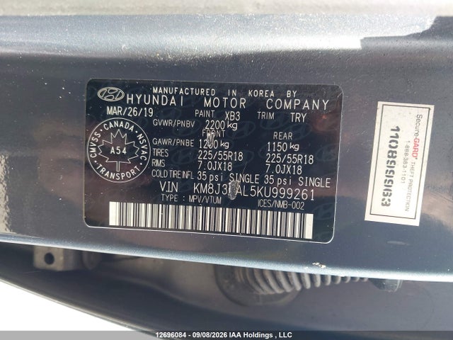 Aukcja sprzedaży 2019 Hyundai Tucson Preferred W/trend Package, vin: KM8J3CAL5KU999261, numer aukcji: 12696084