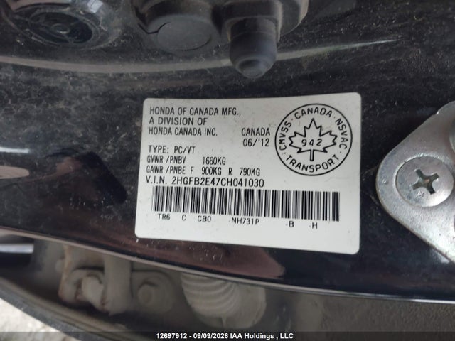 Продаж на аукціоні авто 2012 Honda Civic Lx, vin: 2HGFB2E47CH041030, номер лоту: 12697912