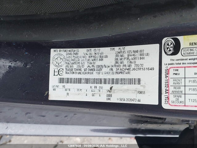 Aukcja sprzedaży 2012 Ford Fiesta Se, vin: 3FADP4EJ6CM181649, numer aukcji: 12697939
