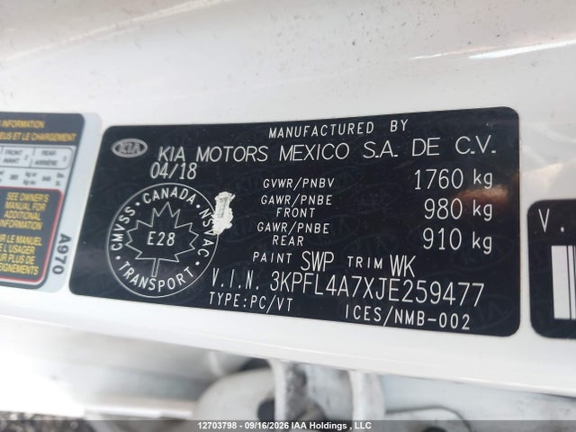 2018 Kia Forte Lx/lx+ მანქანა იყიდება აუქციონზე, vin: 3KPFL4A7XJE259477, აუქციონის ნომერი: 12703798