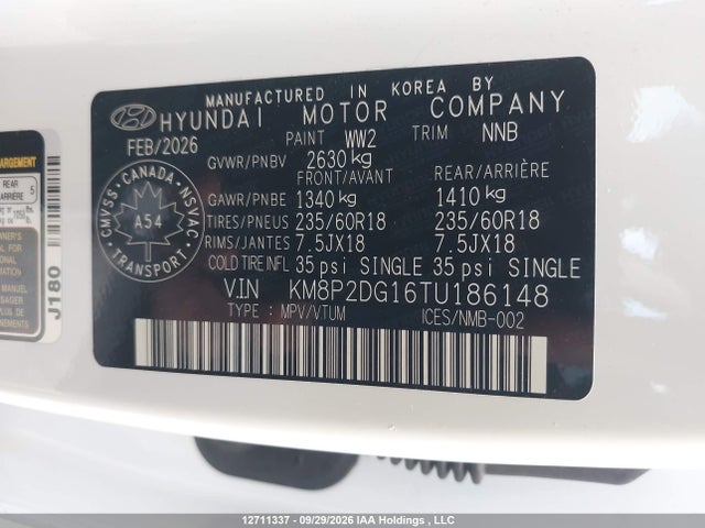 Продажа на аукционе авто 2026 Hyundai Santa Fe Preferred, vin: KM8P2DG16TU186148, номер лота: 12711337