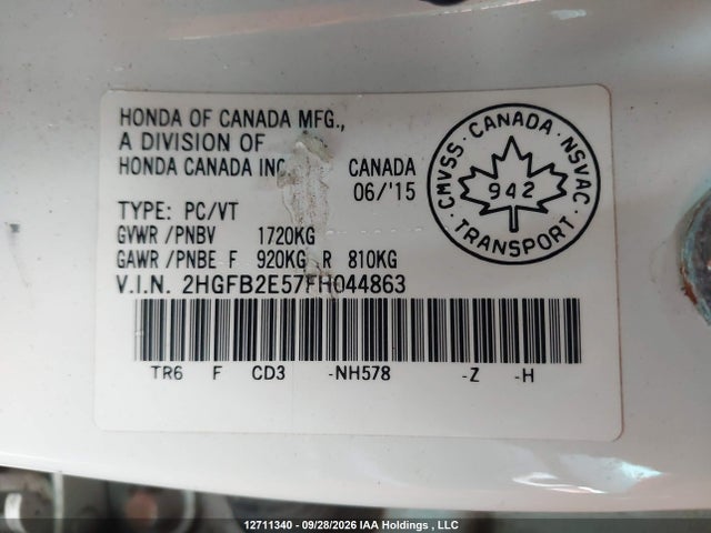Honda Civic Lx 2015 2HGFB2E57FH044863 Image 9