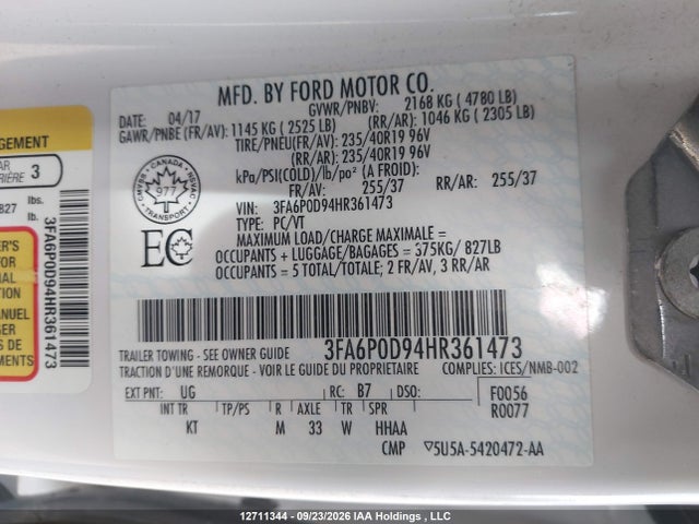 Ford Fusion Titanium 2017 3FA6P0D94HR361473 Image 9