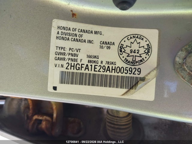 2010 Honda Civic Dx/dx-a მანქანა იყიდება აუქციონზე, vin: 2HGFA1E29AH005929, აუქციონის ნომერი: 12700841