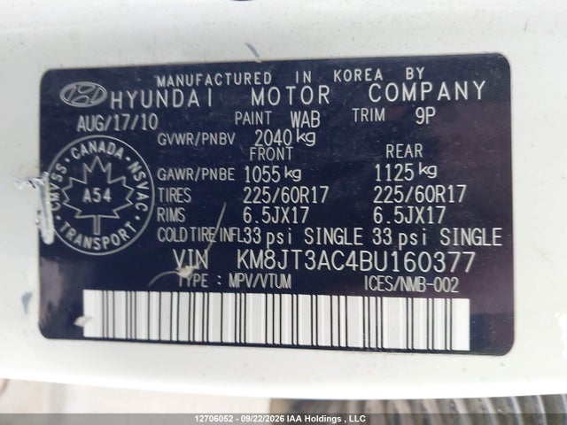 Продаж на аукціоні авто 2011 Hyundai Tucson Gl, vin: KM8JT3AC4BU160377, номер лоту: 12706052