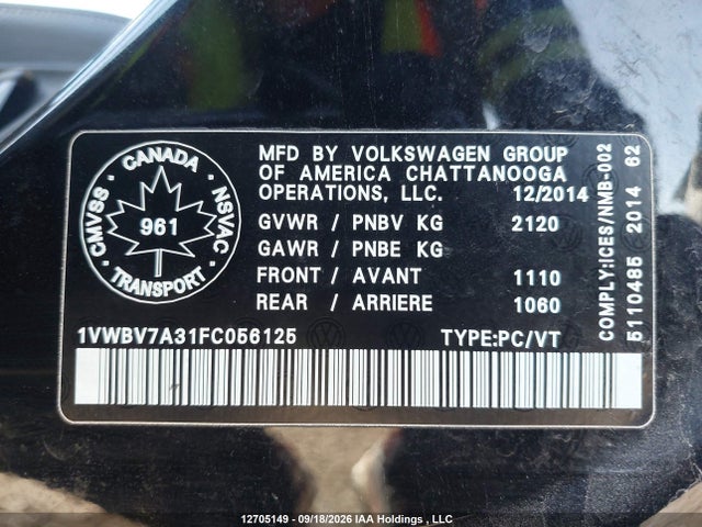 1VWBV7A31FC056125 Volkswagen Passat 2.0 Tdi Comfortline