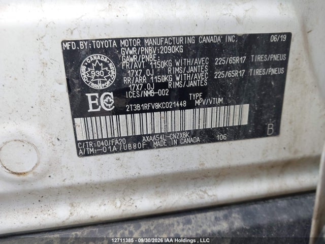 2T3B1RFV8KC021448 Toyota RAV4 LE