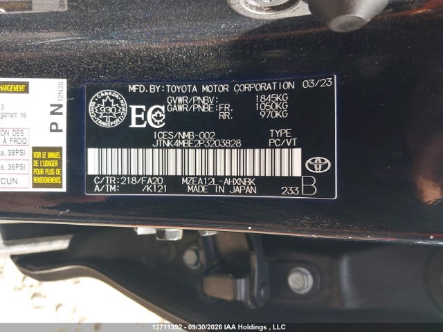 Aukcja sprzedaży 2023 Toyota Corolla Se, vin: JTNK4MBE2P3203828, numer aukcji: 12711392