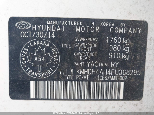 Продажа на аукционе авто 2015 Hyundai Elantra Se/sport/limited, vin: KMHDH4AH4FU368295, номер лота: 12711414