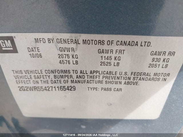 Aukcja sprzedaży 2007 Pontiac Grand Prix Gt, vin: 2G2WR554271165429, numer aukcji: 12711416