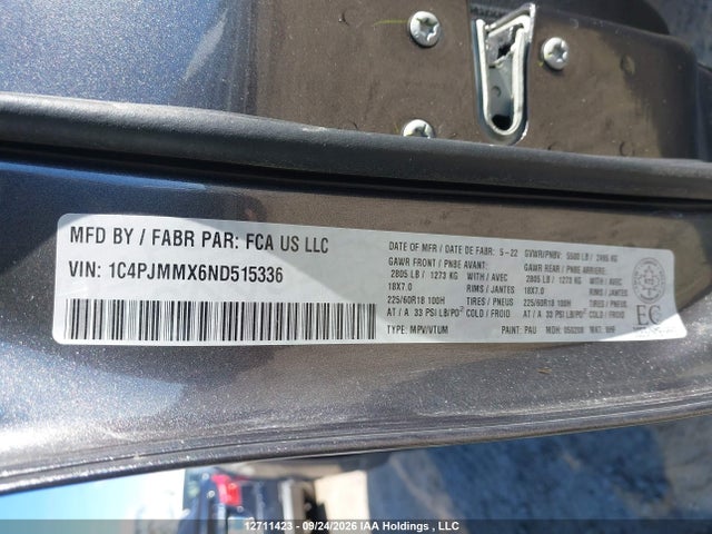 2022 Jeep Cherokee Latitude Lux მანქანა იყიდება აუქციონზე, vin: 1C4PJMMX6ND515336, აუქციონის ნომერი: 12711423