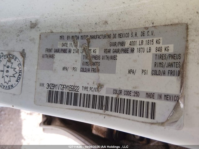 3MZBM1V72FM169822 Mazda Mazda3 Gs