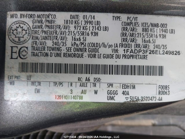 Ford FOCUS SE 2014 1FADP3F26EL249826 Image 9