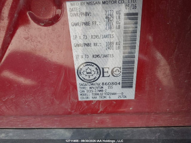 5N1AT2MV7GC860804 Nissan Rogue S/sl/sv