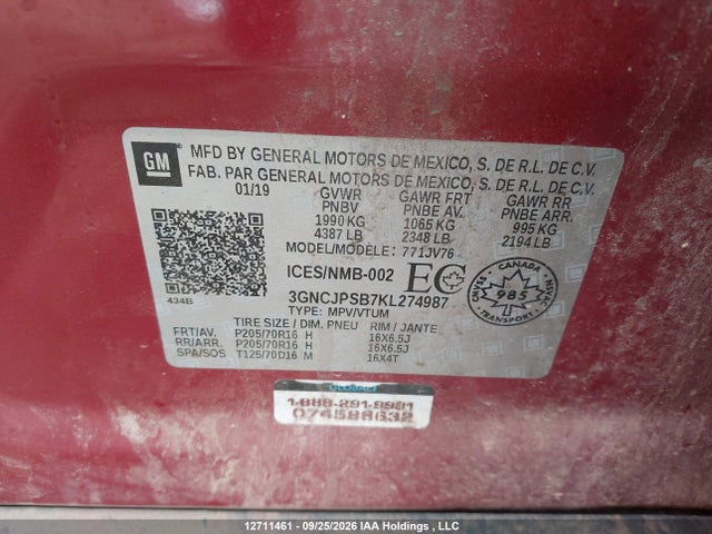 Chevrolet TRAX 1LT 2019 3GNCJPSB7KL274987 Image 18