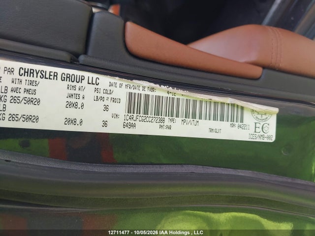 2012 Jeep Grand Cherokee Overland მანქანა იყიდება აუქციონზე, vin: 1C4RJFCG2CC272388, აუქციონის ნომერი: 12711477