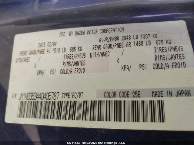 12711483 :رقم المزاد ، JM1NB353440405787 vin ، 2004 Mazda Mx-5 Miata Gs/gt/gx مزاد بيع