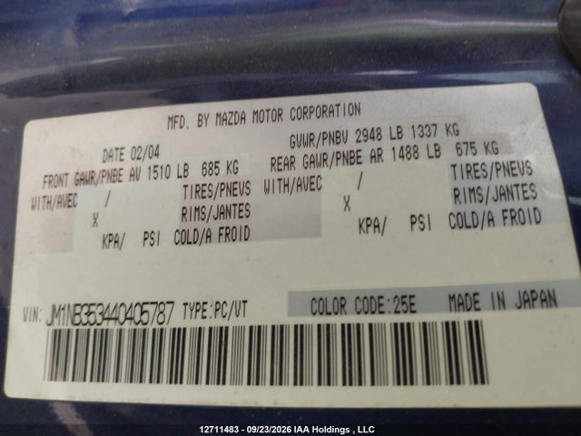 12711483 :رقم المزاد ، JM1NB353440405787 vin ، 2004 Mazda Mx-5 Miata Gs/gt/gx مزاد بيع