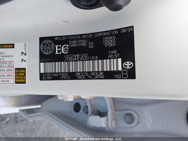 Продаж на аукціоні авто 2024 Toyota Corolla, vin: JTDBDMHE2RJ011318, номер лоту: 12711497