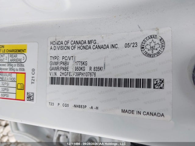 2HGFE2F39PH107676 Honda CIVIC EX