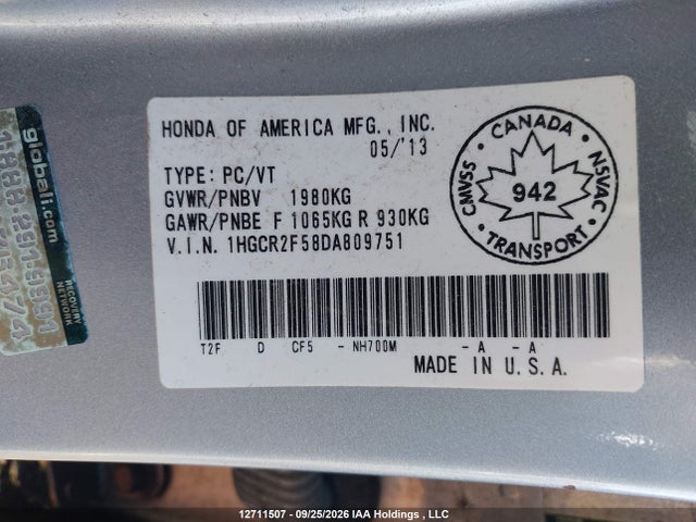 12711507 :رقم المزاد ، 1HGCR2F58DA809751 vin ، 2013 Honda Accord Sport مزاد بيع