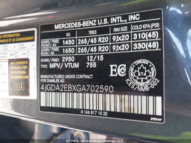 Продажа на аукционе авто 2016 Mercedes-benz Gle 350d 4matic, vin: 4JGDA2EBXGA702590, номер лота: 12711510
