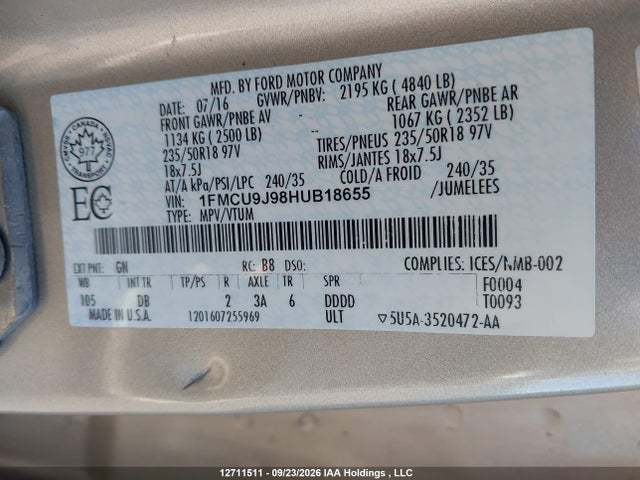 Ford Escape 2017 1FMCU9J98HUB18655 Image 9